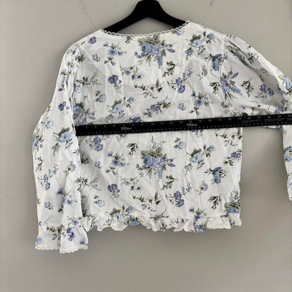 RARE Vintage 1980s Laura Ashley Blouse Floral Lace Size Small Ruffle Sleeves - Picture 7 of 7
